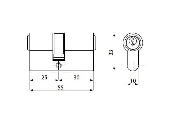 Dubbele cilinder voor loopsloten 4 Dubbele cilinder voor loopsloten - technische tekening