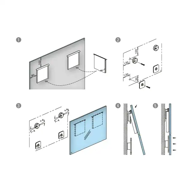 Spiegel ophangsysteem 4 Spiegel ophangsysteem - technische tekening