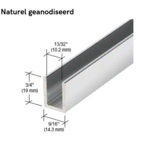 U-profiel voor vast douchepaneel -10mm glas - naturel geanodiseerd
