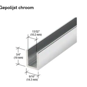U-profiel voor vast douchepaneel -10mm glas - gepolijst chroom