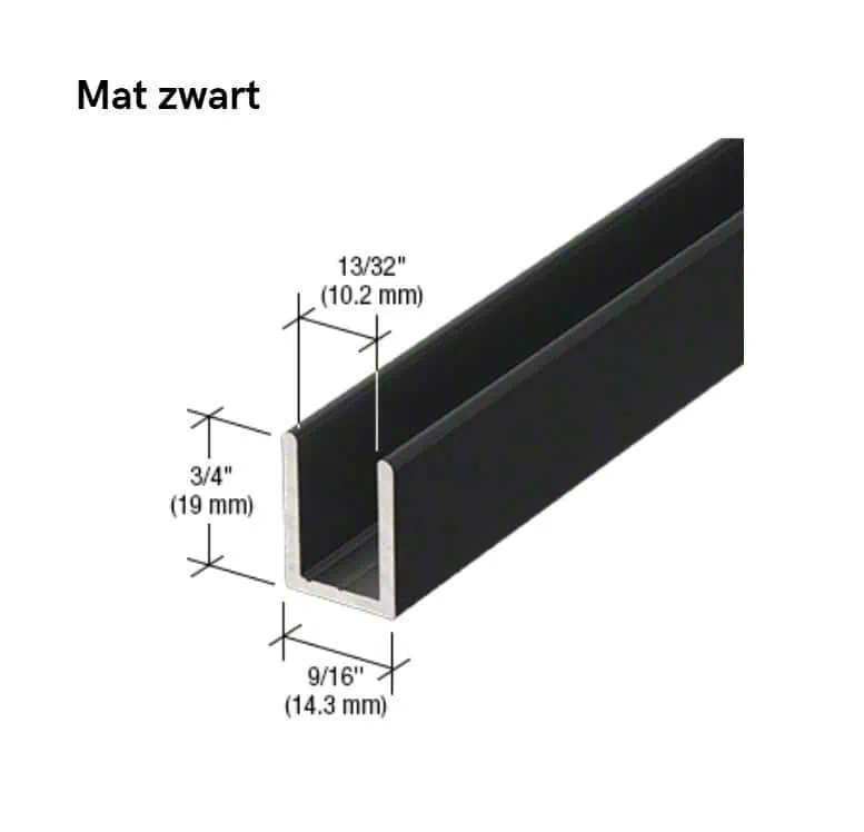 U-profiel voor vast douchepaneel - 6 tot 10mm glas - 2,4 meter 8 U-profiel voor vast douchepaneel -10mm glas - mat zwart
