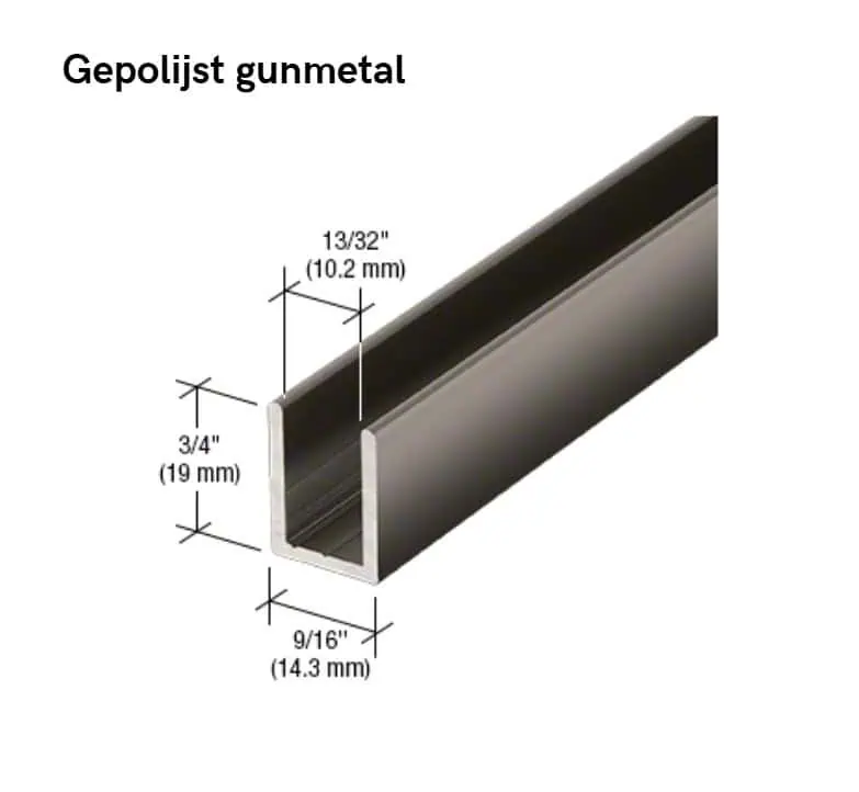 U-profiel voor vast douchepaneel - 6 tot 10mm glas - 2,4 meter 9 U-profiel voor vast douchepaneel -10mm glas - gepolijst gun metal