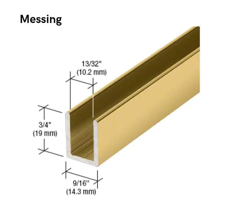 U-profiel voor vast douchepaneel - 6 tot 10mm glas - 2,4 meter 11 U-profiel voor vast douchepaneel -10mm glas - messing
