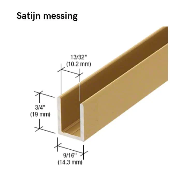 U-profiel voor vast douchepaneel - 6 tot 10mm glas - 2,4 meter 13 U-profiel voor vast douchepaneel -10mm glas - satijn messing