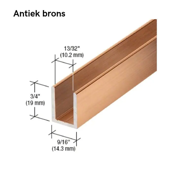 U-profiel voor vast douchepaneel - 6 tot 10mm glas - 2,4 meter 17 U-profiel voor vast douchepaneel -10mm glas - antiek brons