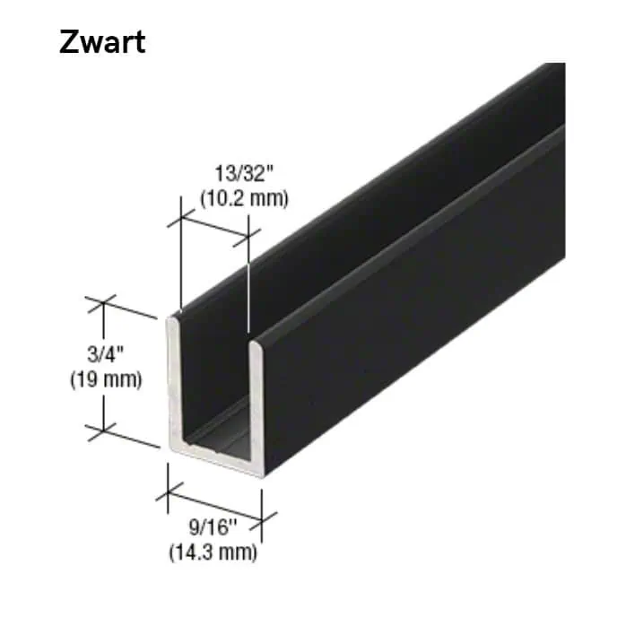 U-profiel voor vast douchepaneel - 6 tot 10mm glas - 2,4 meter 20 U-profiel voor vast douchepaneel -10mm glas - zwart