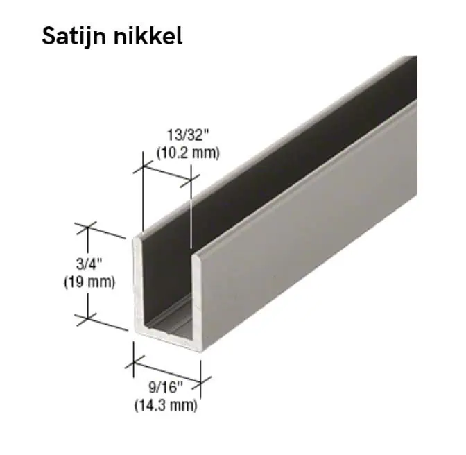 U-profiel voor vast douchepaneel - 6 tot 10mm glas - 2,4 meter 27 U-profiel voor vast douchepaneel -10mm glas - satijn nikkel